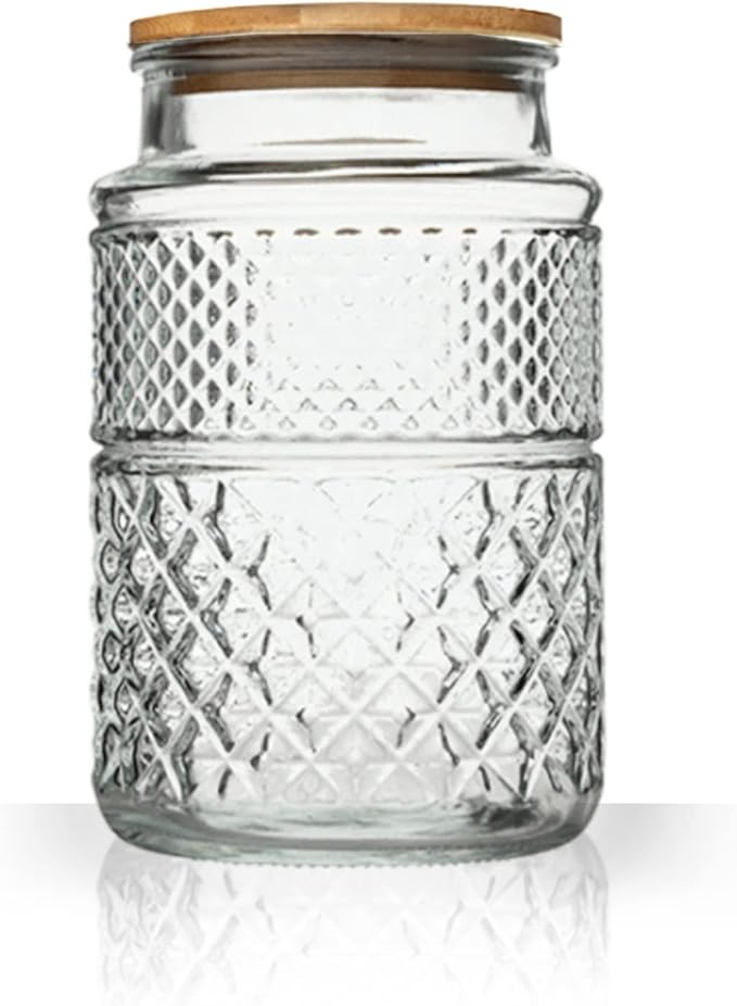 Large Glass Storage Jar, 60 FL OZ Glass Food Storage Containers with Bamboo Lid, Kitchen Containers Cereal Canisters Decorative Jar for Candy Snack Cookies Coffee Tea Nuts Airtight Glass Jars (Round)