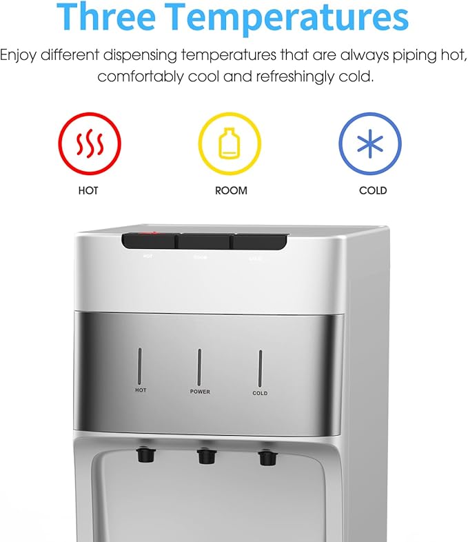 Self Cleaning Bottleless Water Cooler Dispenser with 4 Stage Water Filter 3 Temperature Settings Silver