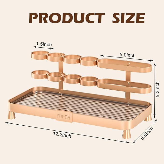 YUPER Bathroom Counter Organizer, Bathroom Organizers with Toothbrush Holder, Makeup Storage Shelf Vanity Tray Perfume Organizer, Bedroom Bar Corner Counter Storage Sink Shelf Gold