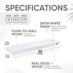 Homeforia White Floating Shelves 30 inch, High End Solid Real Wood 30inch Floating Shelf for Wall Mounted, White Wooden 30in Long Floating Shelves, Heavy Duty Bracket, 30 X 6.5 X 1.75 inches, Set of 2