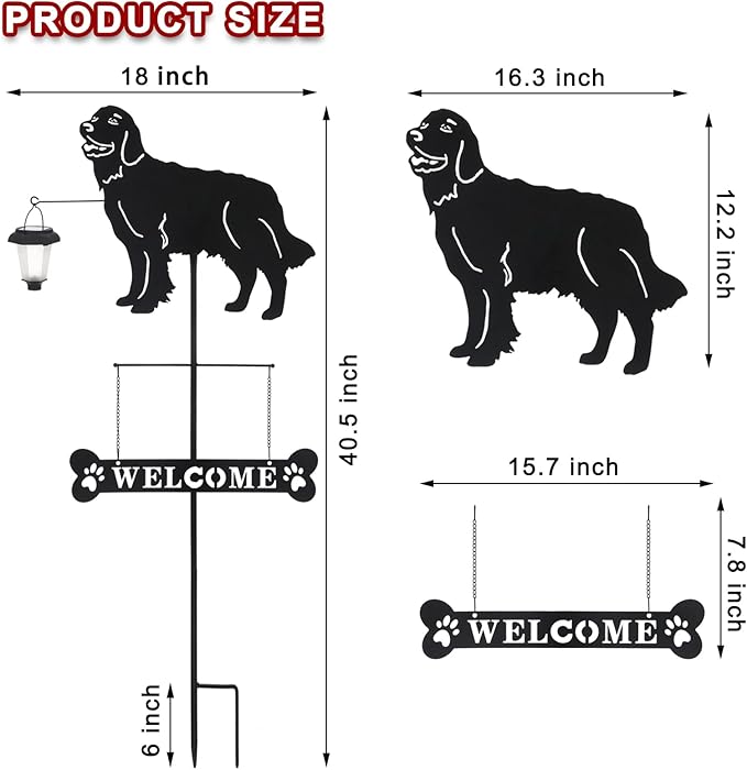 BAYN Solar Golden Retriever Garden Stakes Decorative with a Lantern Dog Silhouette Welcome Sign Outdoor Garden Decor for Yard, Lawn, Patio, Pathway