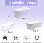 ABCCANOPY 6 FT White Spandex Table Cover Stretch Fitted Wrinkle Resistant Tablecloth Reuse for Rectangular Folding Table Patry Event Wedding Banquet Protector