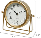 Vintage Golden Table Clock - Elegant Battery Operated Office, Living Room, and Bedroom Clock with Minimalist Design Gold Table Decor 22x19.5x5.5cm