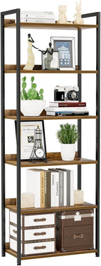 NUMENN Bookshelf, 6 Tier Bookshelves, Home Office Bookcase Shelf Storage Organizer, Free Standing Storage Shelving Unit for Bedroom, Living Room and Home Office, Vintage