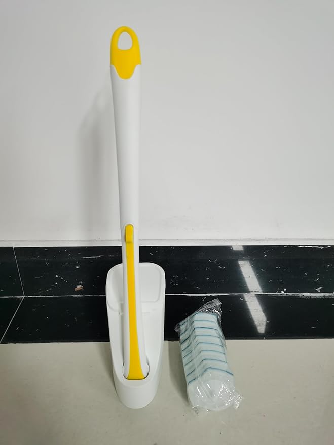 JEHONN Disposable Toilet Brush with 40PCS Wand Cleaner Refills, Wall Mounted Toilet Bowl Brush Holder Set, Bathroom Cleaning System for Sink Bathtub Wash Basin (Yellow)