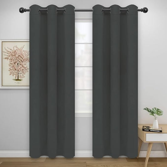 Easy-Going Blackout Curtains for Bedroom, Solid Thermal Insulated Grommet and Noise Reduction Window Drapes, Room Darkening Curtains for Living Room, 2 Panels(46x84 in, Dark Gray)