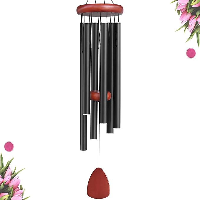 Large Aluminium Wind Chimes Outside, Soothing Melodic Memorial Sympathy Wind Chime, Suitable Outdoor Garden Decor, Gift for Mom Women Neighbors (Black Wind Chimes-36 in)