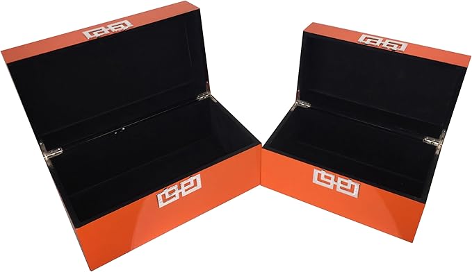 Galt International Storage Boxes - Large & Small Decorative Storage Box w/Hinged Lid - Classic Design Wood Decor Boxes with Geometric Opening Clasp - Home & Office Storage - Set of 2 (Orange)