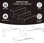 Acrylic Display Risers,12'' Large Display Stands, Thickened to 0.2''(5mm) Stackable Acrylic Shelves for Perfume Display, Clear Risers for Cupcake Stand,Pop Figurines,Tumbler,Food (Clear, 6PCS)