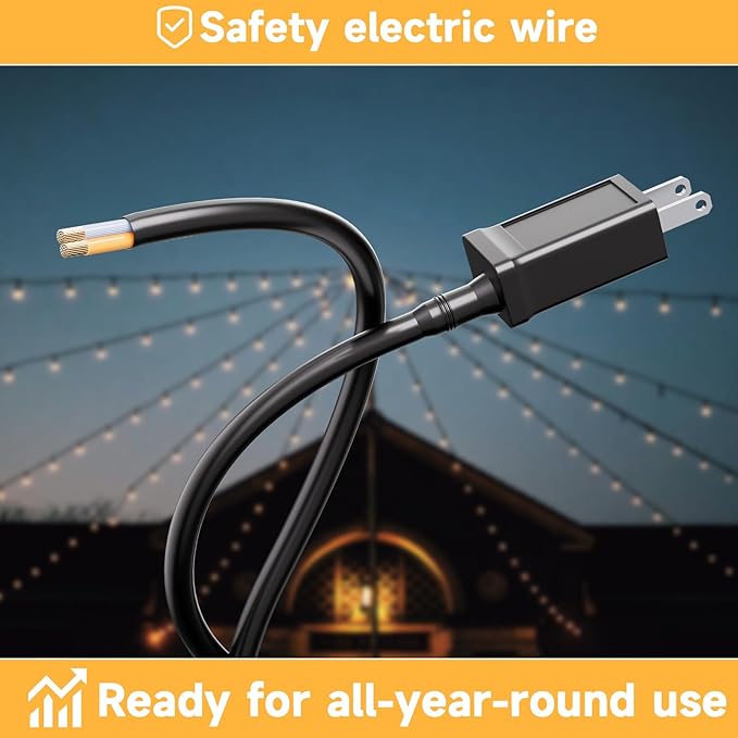 Outdoor Safety String Lights 50FT - 24V 20W Commercial Grade Low Voltage Strand with 20 S14 Shatterproof Bulbs for Tree Garden Yard | Warm Yellow 3500K Party Lights | IP65 Waterproof | UL Listed