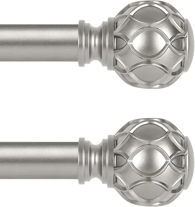 Silver Farmhouse Curtain Rods for Windows:Heavy Duty Adjustable Curtain Rod for Bedroom Living Room,Boho Decorative Rustic Drapery Rods with Vintage Coastal Finial,Antique Silver 2 Pack 36-88"