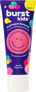 BURST Bubblegum Bonanza Kids Toothpaste with Fluoride (4oz) | Great Tasting | Flavored for Children & Toddlers | Anticavity | Dye Free & Vegan | Safe for Kids Ages 2+