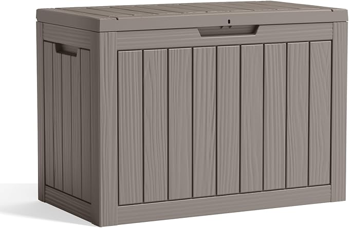 45 Gallon Resin Deck Box, Lockable Patio Outdoor Storage Box for Furniture, Garden Tools and Tools Storage, Waterproof Outside Storage Boxes - Grey