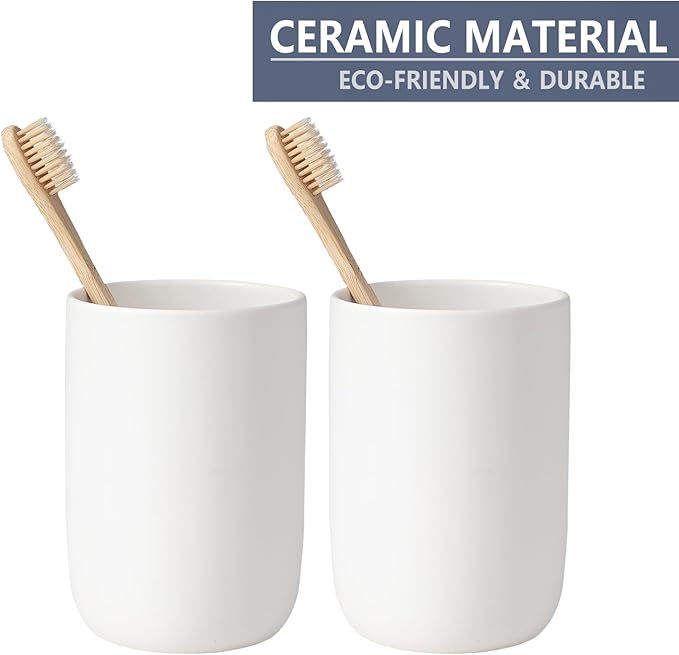 Toothbrush Holders for Bathrooms - 1 Cups Ceramic Toothbrush Toothpaste Holders, White Bathroom Tumbler Cups Reusable Toothbrush Mouthwash Cup, Bathroom Counter Organizer.