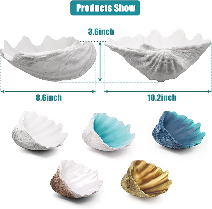 Large Clam Shells Decorative Bowl-Bronze/Golden Sea Shells Decorative Storage Bowls for Coastal Beach theme house table centerpiece decorations & Nautical decorations for coffee table -10.2"-1PC