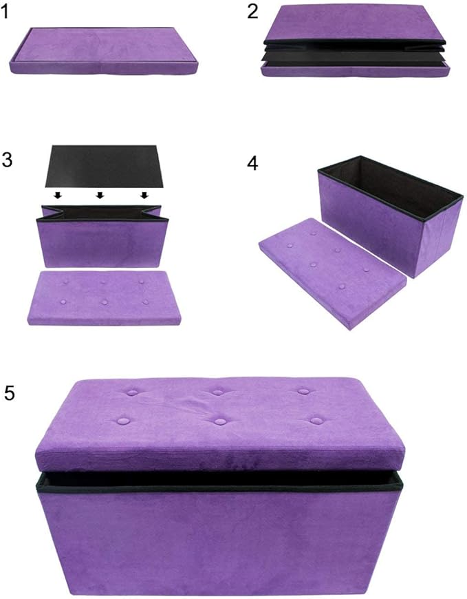Sorbus Storage Ottoman Bench – Collapsible/Folding Bench Chest with Cover – Perfect Toy and Shoe Chest, Hope Chest, Pouffe Ottoman, Seat, Foot Rest, – Contemporary Faux Suede (Purple)