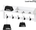 AMBIRD 26.57-Inch Wall Hanging Shelf With Coat Hooks - Entryway Wood Rack With 5 Dual Hooks, 3 Key Hooks, Mail Organizer and Key Holder (White)