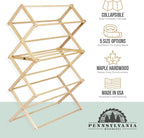 Pennsylvania Woodworks Clothes Drying Rack: Solid Maple Hard Wood Laundry Rack for Blankets, Towels, Bedding & More, Heavy Duty Folding Drying Rack, Made in USA, No Assembly Needed, XXLarge