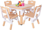 FUNLIO Kids Table and 4 Chairs Set, Height Adjustable Toddler Table and Chair Set for Ages 3-8, Easy to Wipe Arts & Crafts Table, for Classrooms/Daycares/Homes, CPC & CE Approved（5-Piece Set）