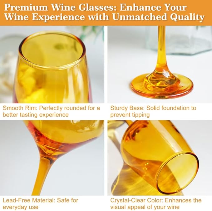 Colored Wine Glasses Set of 6-12oz Colorful Long Stem Wine Glass Cups, Multi Color Pretty Crystal Glassware, Hand Blown Goblets Drinkware, Unique Drinking Stemware Holiday Gift Set for Women