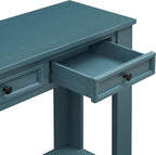Solid Wood Console Table,63 in Long Sofa Table Entryway Table with 4 Drawers and Bottom Shelf for Hallway Living Room Couch Table,Fully Assembled (63" Dark Blue)