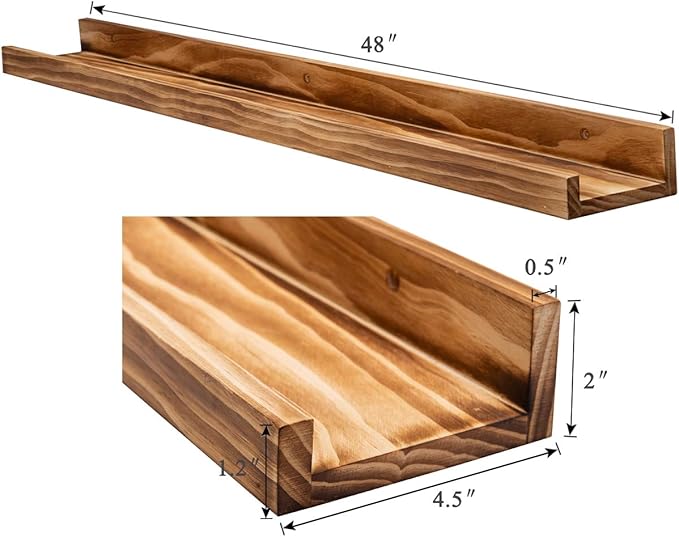 AZSKY 48 Inches Long Wood Photo Picture Ledge Shelf with Lip Floating Shelves for Nursery Books Set of 2 Rustic Wall Shelf for Kids Bedroom Office Bathroom Living Room Frames