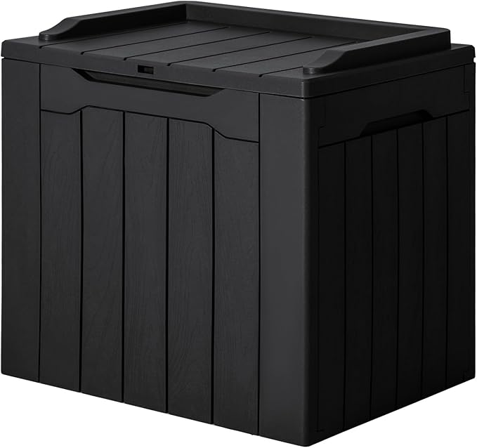 JUMMICO 31 Gallon Resin Deck Box Waterproof Indoor Outdoor Storage Boxes for Patio Furniture Cushions and Garden Tools (Black)