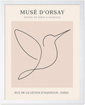 Poster Master Vintage Poster - Retro One Line Hummingbird Drawing Print - Bird Line Art - Minimal Gift for Him, Her, Animal Lover - Abstract Decor for Home, Office, 11x14 White Framed