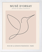 Poster Master Vintage Poster - Retro One Line Hummingbird Drawing Print - Bird Line Art - Minimal Gift for Him, Her, Animal Lover - Abstract Decor for Home, Office, 11x14 White Framed