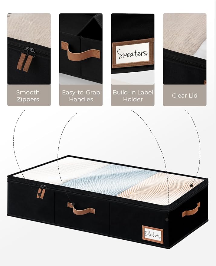 StorageWorks Extra Large Under Bed Storage Containers with Handles and Label Holder, 2 Pack Ultra-thick Fabric Underbed Bins, Closet Organizer for Clothes, Blankets, Sweater