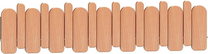 Wall Mounted Piano Key Hanger | Flip Style Hook | Entrance Wall Art Hook, Made of Oak Wood (3 Times Painted, 4 Times Polished) (Arc Beech, 8Hooks)