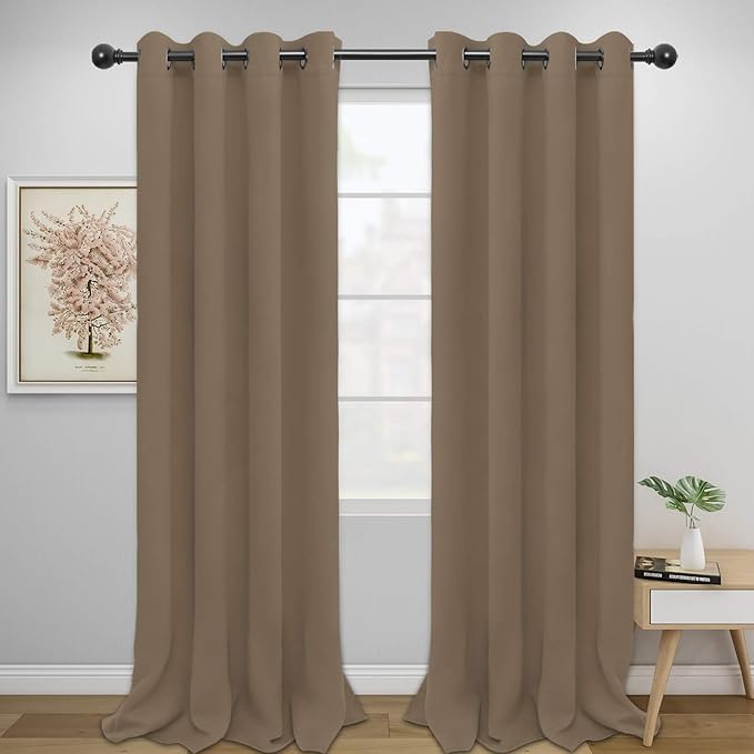 Easy-Going Blackout Curtains for Bedroom, Solid Thermal Insulated Grommet and Noise Reduction Window Drapes, Room Darkening Curtains for Living Room, 2 Panels (52x108 in,Camel)