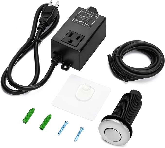 Garbage Disposal Air Switch Kit for SinkTop Waste Disposal with Stainless Steel Brushed Nickel Long Air Button by briidea