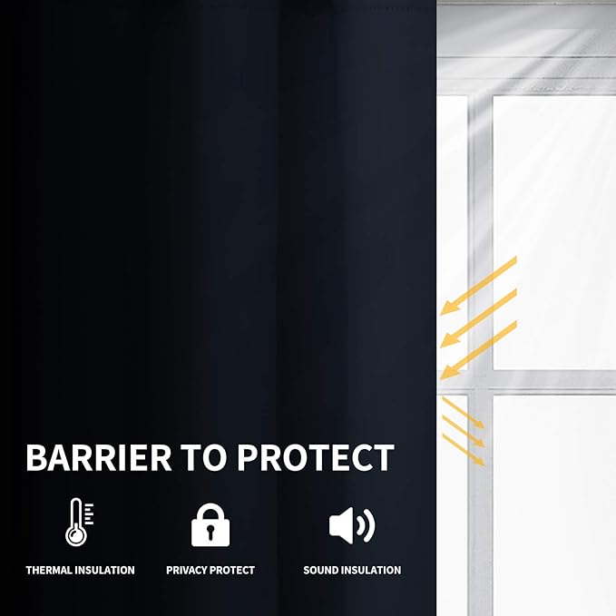 Easy-Going Blackout Curtains for Bedroom, Solid Thermal Insulated Grommet and Noise Reduction Window Drapes, Room Darkening Curtains for Living Room, 2 Panels (52x46 in,Navy)