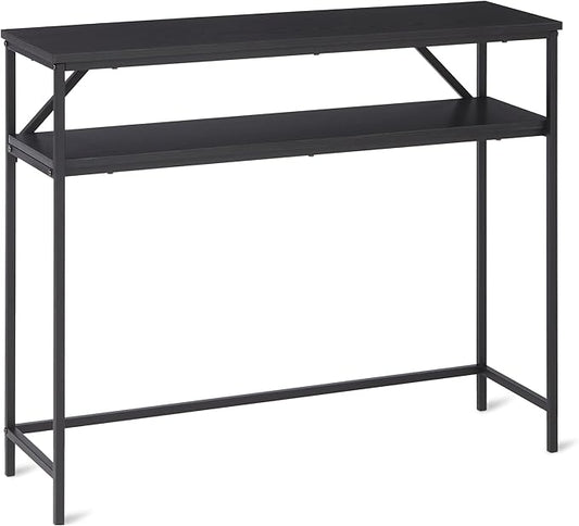 Amazon Basics Rectangular Console Table with Storage Shelf, Steel Frame, 39x31x11.8 in, Black