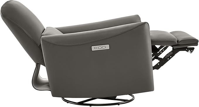 CHITA Power Recliner Chair Swivel Glider, FSC Certified Upholstered Faux Leather Living Room Nursery Reclining Sofa Chair with Lumbar Support, Charcoal