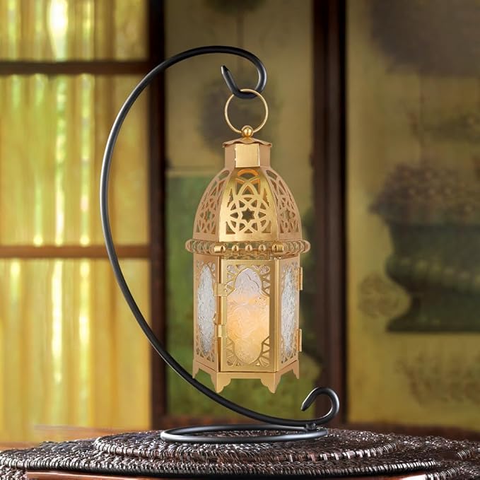 NEEDOMO 12.8'' Moroccan Lanterns Decorative Indoor & Outdoor, Vintage Christmas Candle Holder, Metal Lanterns Decorative, Table, Patio, Porch, Shelf, Christmas Spring Ramadan Eid Home Decor (Golden)