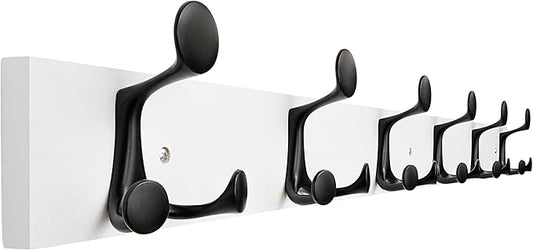 SKOLOO 39-Inch White Wood Coat Rack Wall Mount with 6 Triple Hooks - Ideal for Family Entrances, Classrooms, and Pet Supplies Storage - Perfect Coat Hooks for Wall, Pack of 2