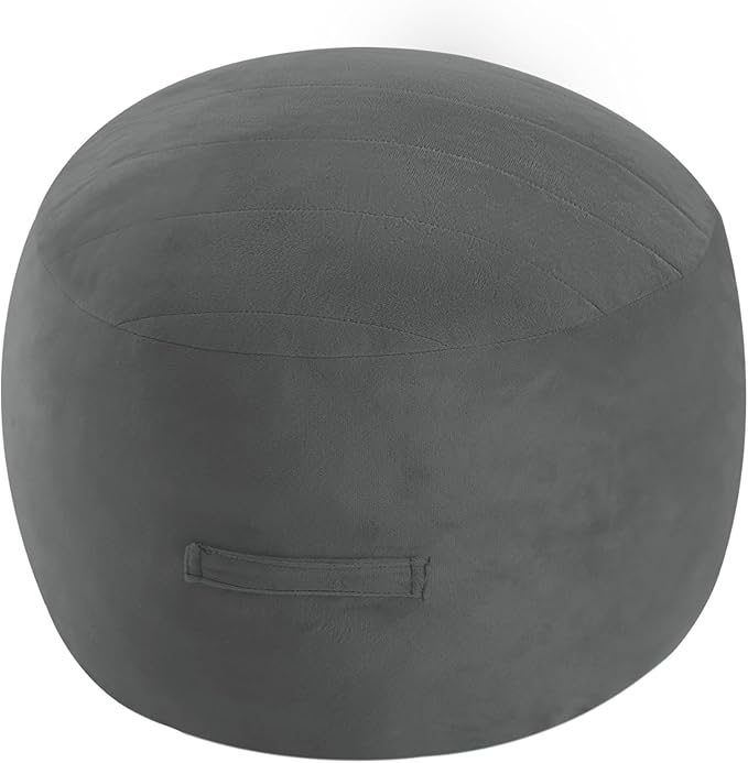 MeMoreCool Round Stuffed Pouf Ottoman Foot Rest, Floor Pouf Foot Stool with Soft Foam Chunk Filling, Small Round Ottoman Footstool Circle Footrest for Living Room, Dark Grey