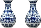 Set of Two Blue and White Porcelain Wall Vases for Flowers – Handmade Chinoiserie Ceramic Wall Mounted Flower Vase, Decorative Hanging Vases for Living Room, Bookshelf & Indoor Décor
