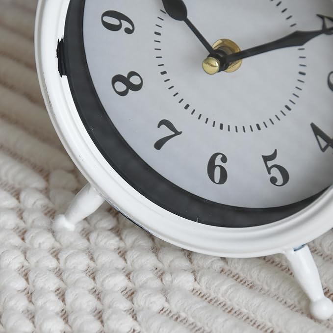 Small white table clock Vintage Rustic White Table Clock on Stand, Decorative Desk and Shelf Clock Farmhouse Mantel Clock Rustic Non-Ticking Clock