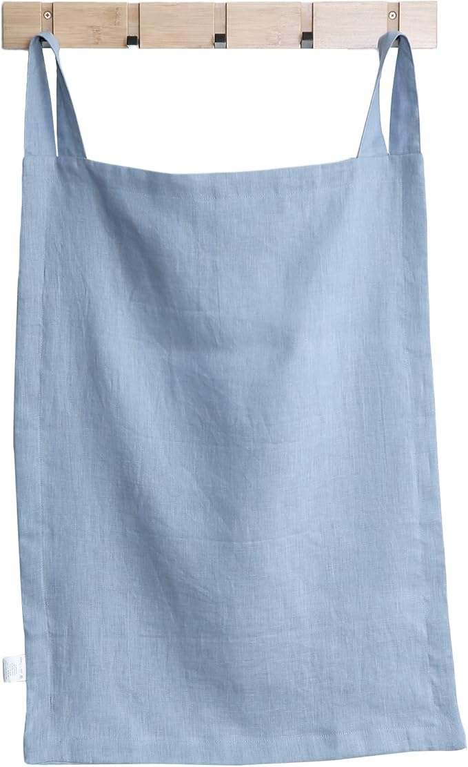 Amazhiyu 100% Linen Door Hanging Laundry Hamper Bag, 19x27 Inches, Steel Blue