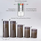 Homemory Flameless Candles with Embedded Star String Fairy Lights, Battery Operated Candles, LED Candle, Fake Candles with Remote Control and Timer for Halloween, Gray Acrylic, Set of 5(H4"5"6"8"8")