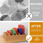 2 Pack Bamboo Lid Holder Food Container, Kitchen Organizer with 5 Adjustable Dividers, Cabinet Organizer for Food, Kitchen Gadget, Container Lids