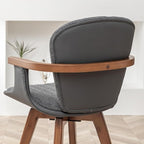 LUNLING Swivel Dining Chairs Set of 4, Mid Century Modern Gray Fabric+Faux Leather Kitchen Chairs with Arms,Bamboo Legs Side Chairs No Wheels,Accent Chair for Dining Rooms and Offices(Gray Fabric)