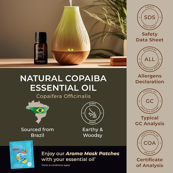 Gya Labs Copaiba Essential Oil for Diffusers - 0.34 Fl Oz - 100% Pure Natural Copaiba Oil for Skin, Self-Care Rituals, Body Comfort Fragrances & Candle Making Scent
