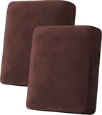 H.VERSAILTEX Velvet Stretch Couch Cushion Cover Plush Cushion Slipcover for Chair Loveseat Sofa Cushion Furniture Protector Seat Cushion Sofa Cover (2 Piece Medium Sofa Cushion Covers, Brown)