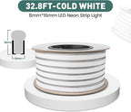 GZBtech Flexible LED Neon Rope Lights 33FT,AC 110-120V Waterproof Strip Light, 120 LEDs/M Cuttable Connectable Neon Lighting for Indoor Outdoor Home Decor/Commercial Building Use-Cold White 10M