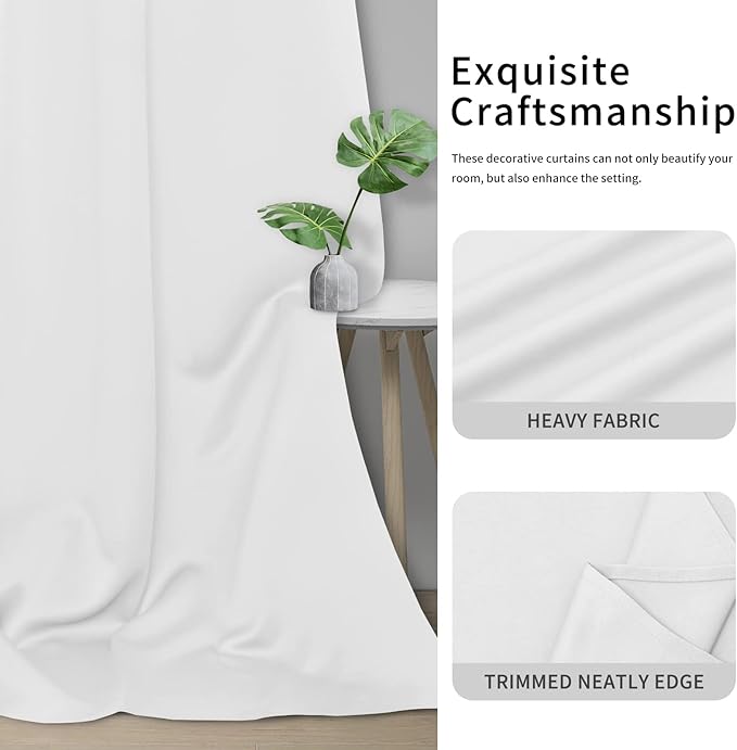 Easy-Going Blackout Curtains for Bedroom, Solid Thermal Insulated Grommet and Noise Reduction Window Drapes, Room Darkening Curtains for Living Room, 2 Panels (42x95 in, White)