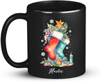 Custom Funny Christmas Cup, Christmas Sock With Gifts And Candle Design Mug, Customized Name Christmas Black Cup 11oz 15oz, Personalized Coffee Mug For Christmas, Christmas Sock Detailed Cup